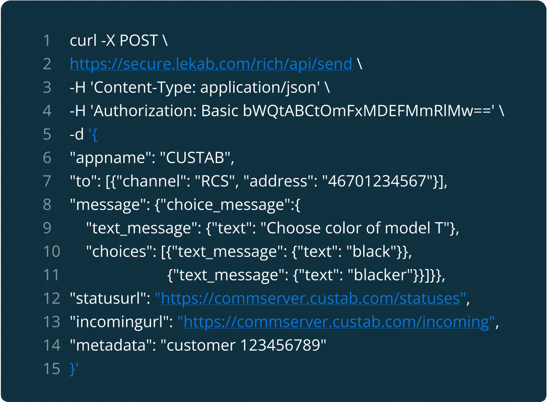 RCS API code snippet